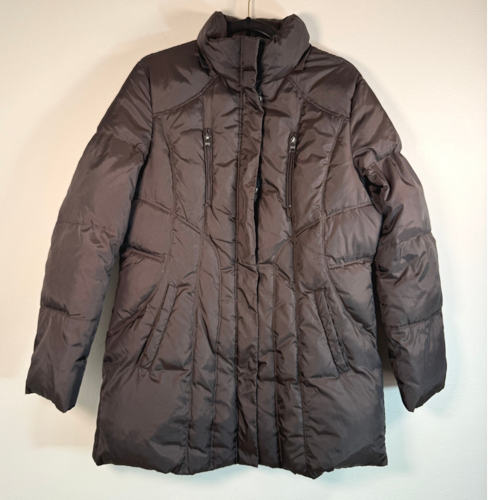 Andrew Marc Puffer Jacket Women Large Brown Down Fill Quilted Outdoor No Hood